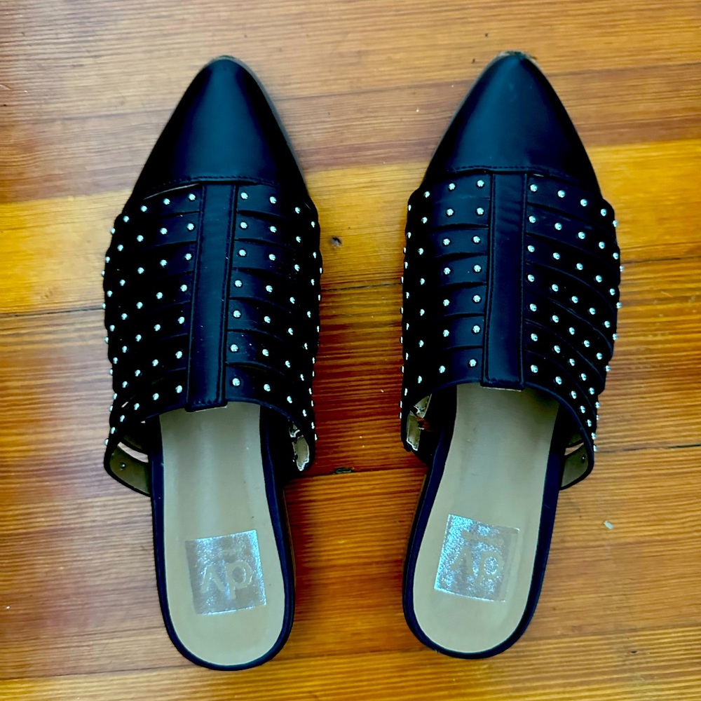 New, worn once studded mules
